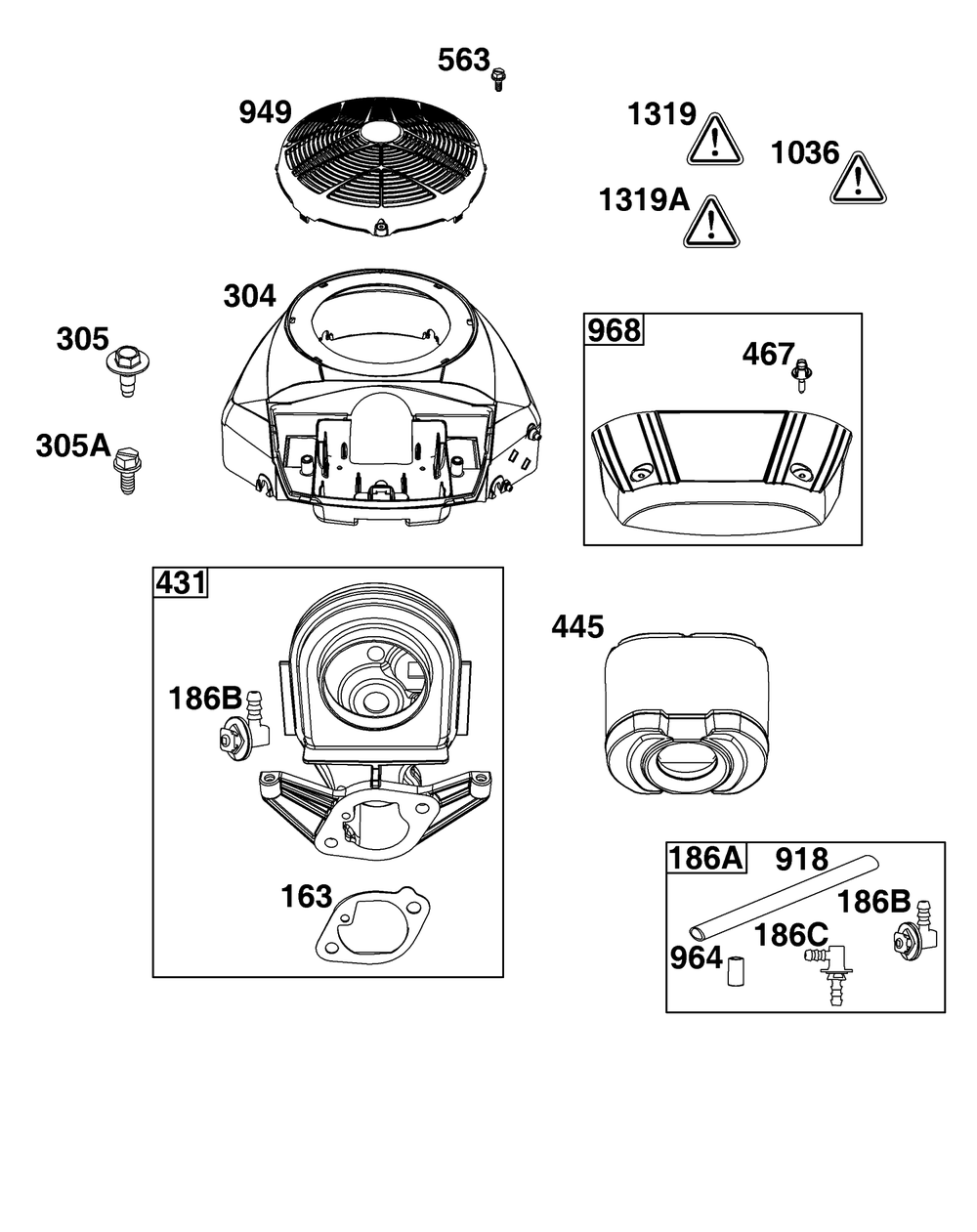 Blower Housing And Air Cleaner Group Diagram and Parts List for 40U877-0025-G1  Briggs and Stratton Engine